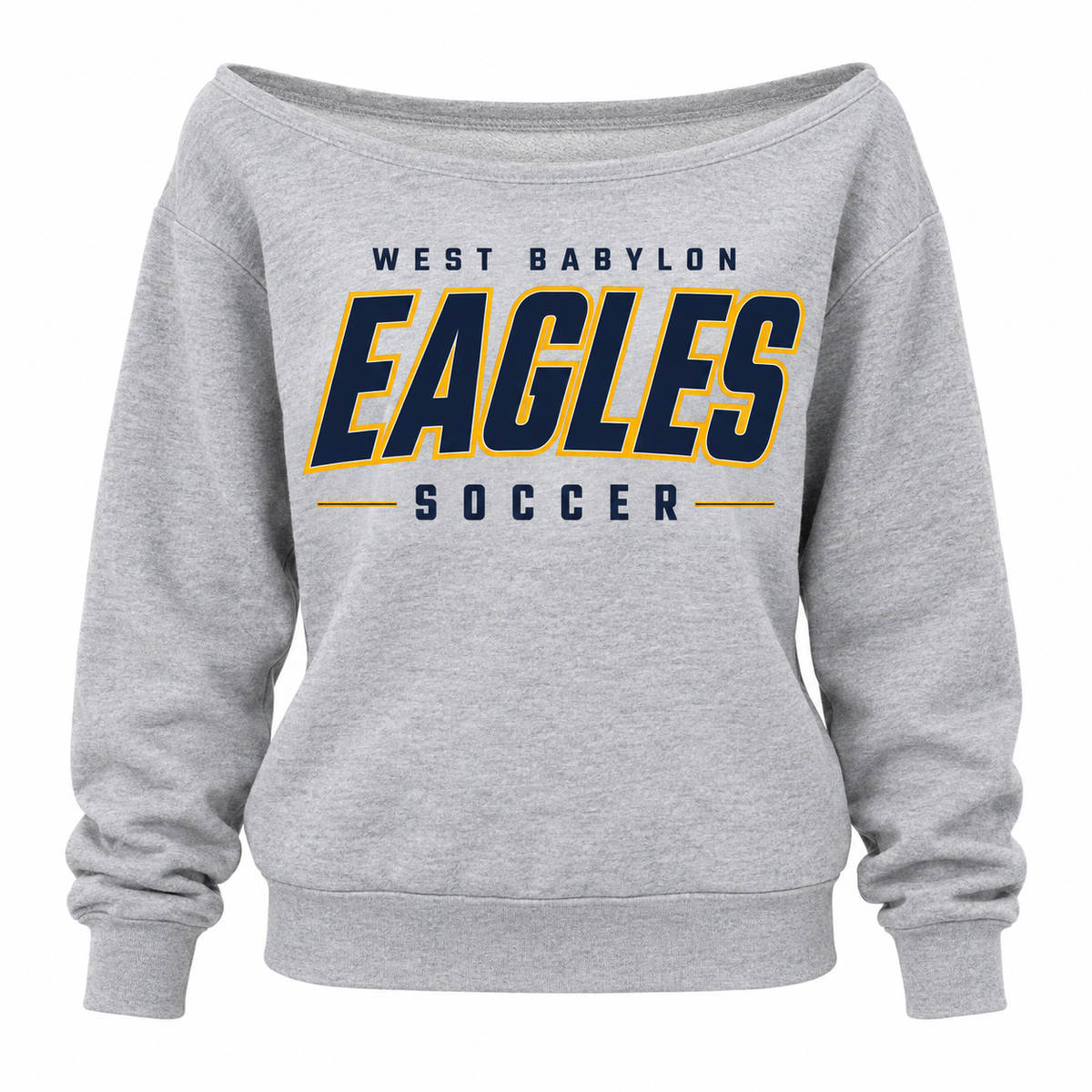 West Babylon Eagles Soccer Athletic Block Women's Off-Shoulder Sweatshirt in Heather Gray