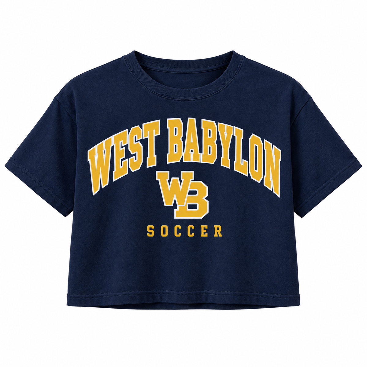West Babylon Eagles Soccer Heritage Varsity Women's Boxy Crop Tee in Navy