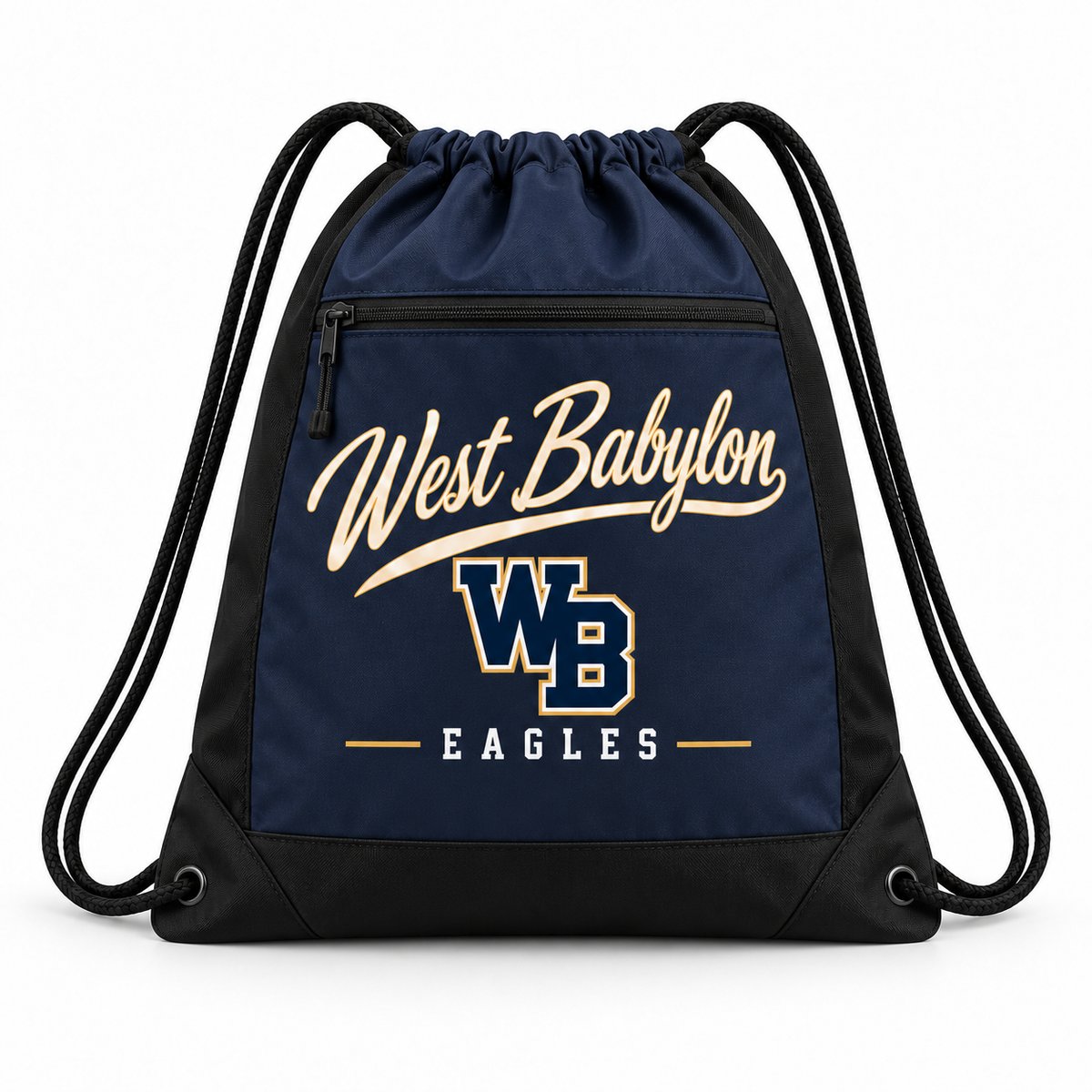 West Babylon Eagles navy black zip drawstring bag