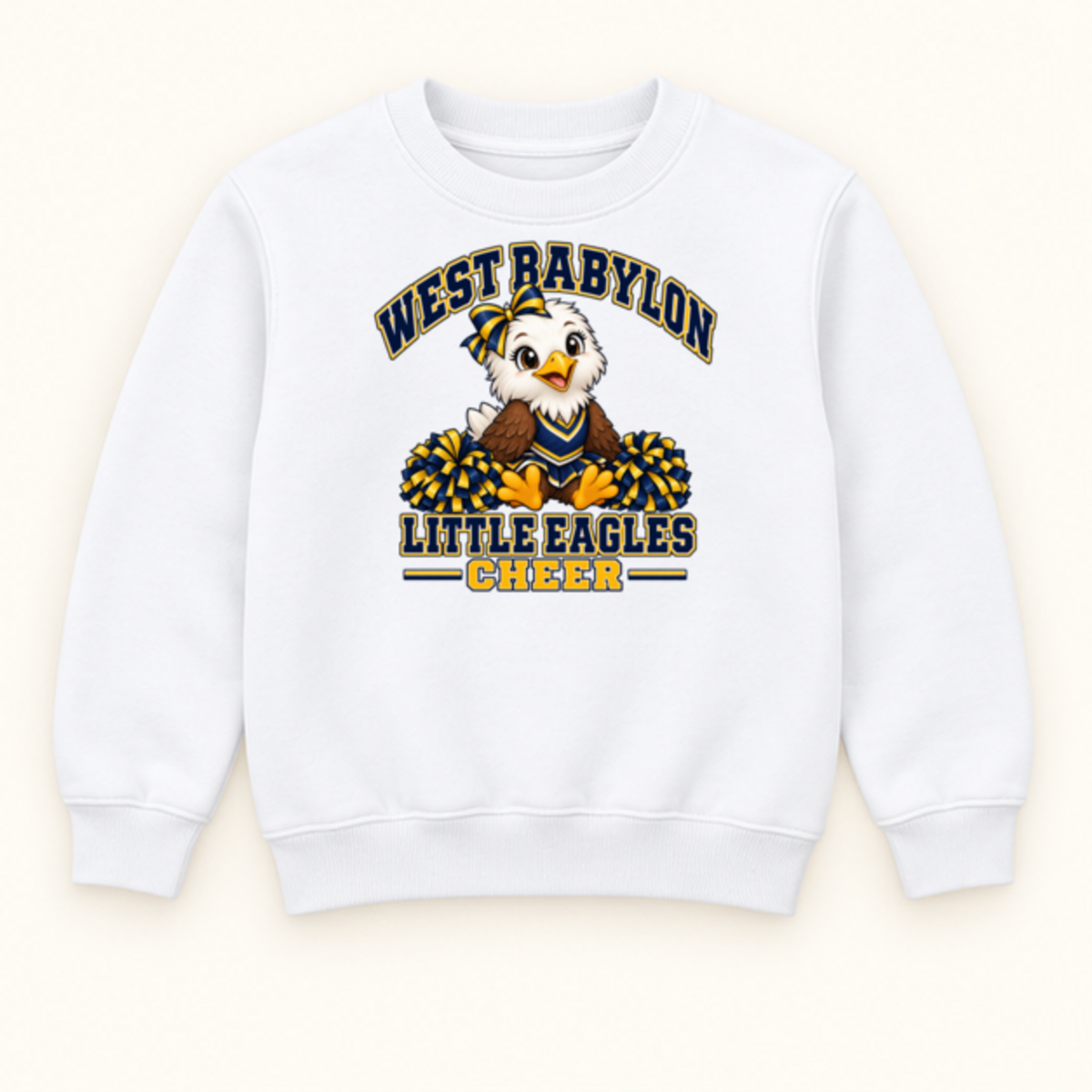 West Babylon Little Eagles youth crewneck in White, front view