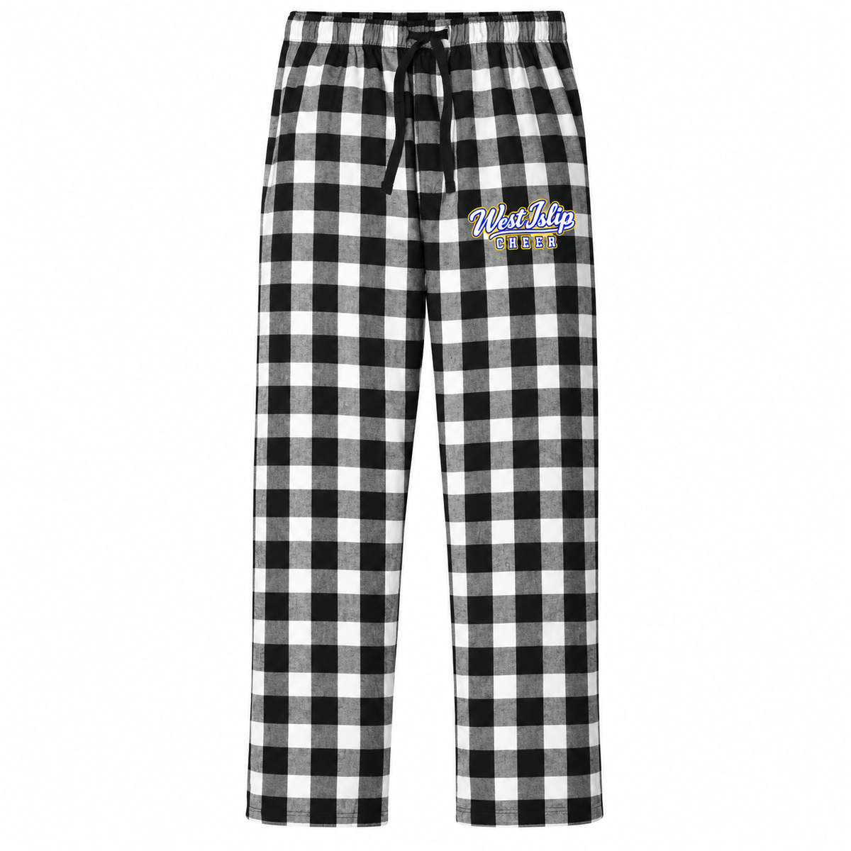 West Islip Cheer black and white buffalo check flannel pajama pants