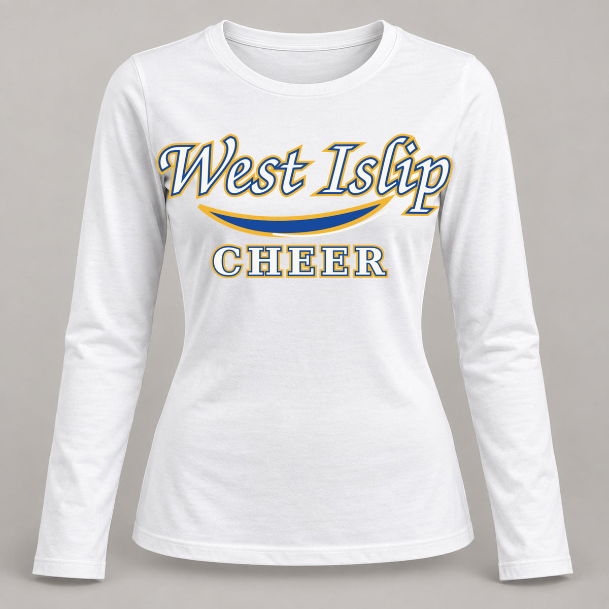 West Islip Cheer women's varsity script long-sleeve tee in White