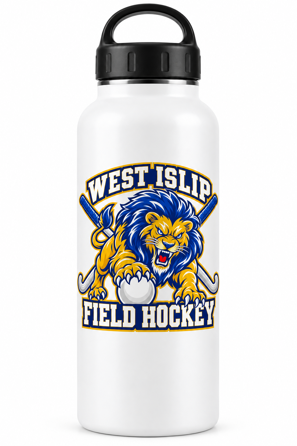 West Islip Field Hockey Pounce Lion 25 oz Water Bottle in White