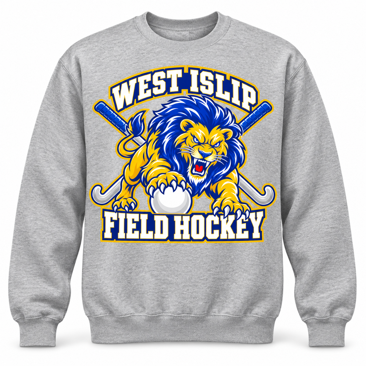 West Islip Field Hockey Pounce Lion Crewneck Sweatshirt in Heather Gray