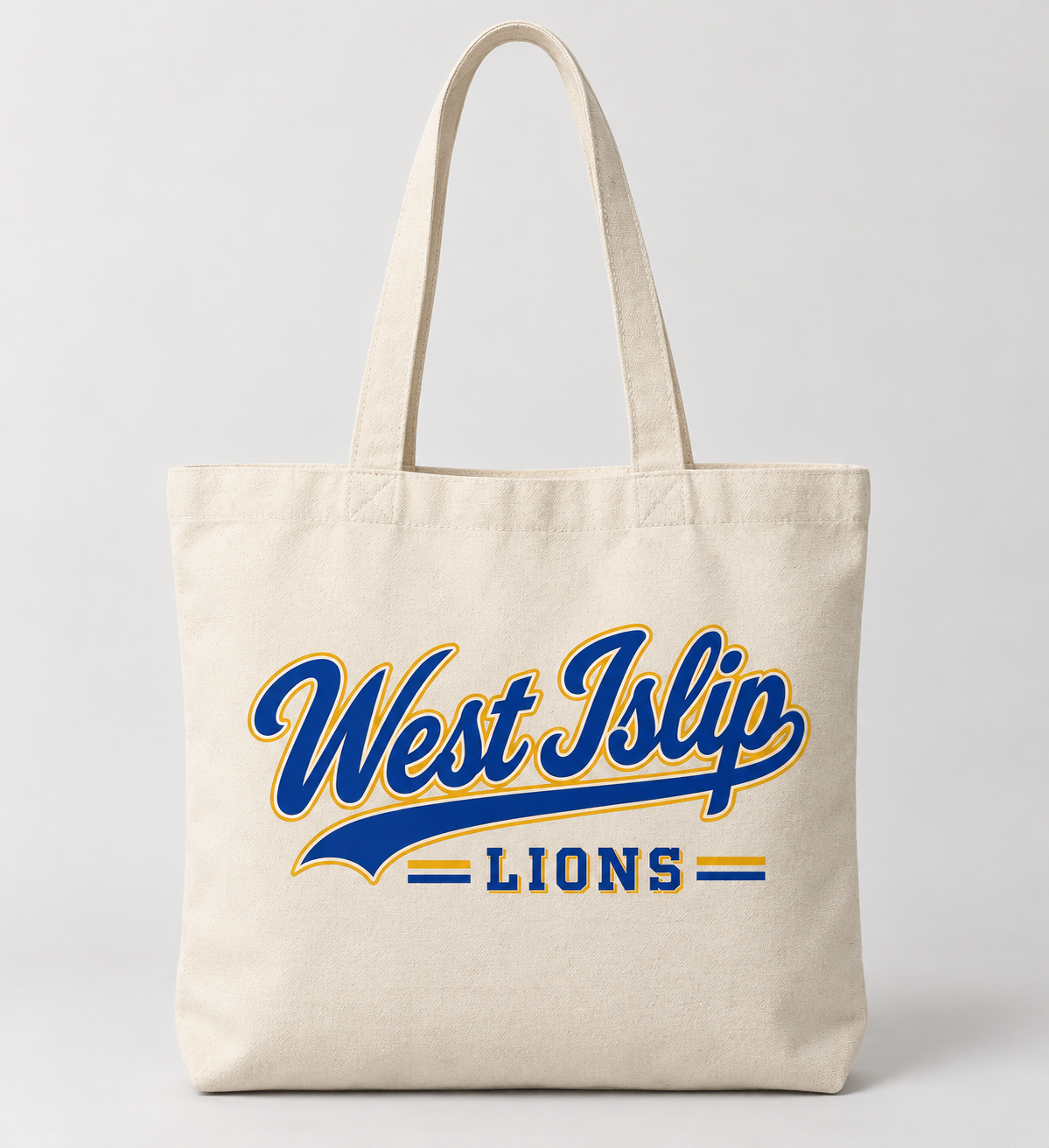 West Islip Lions Heritage Script Tote Bag in Natural — front view