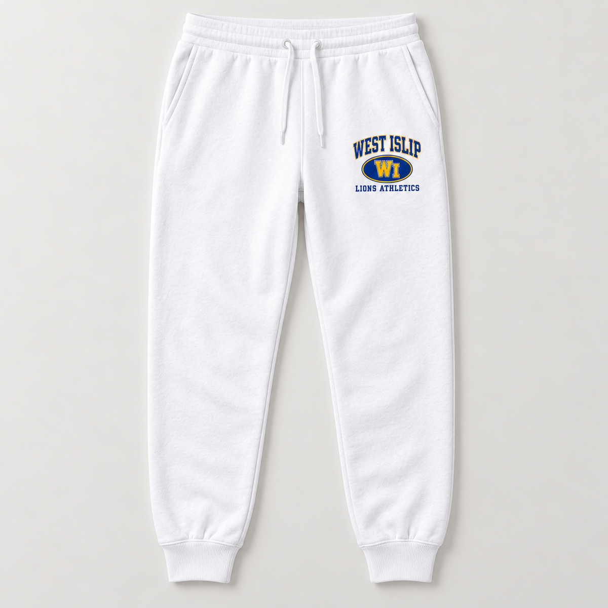 West Islip Lions Stadium Crest Joggers in White — front view