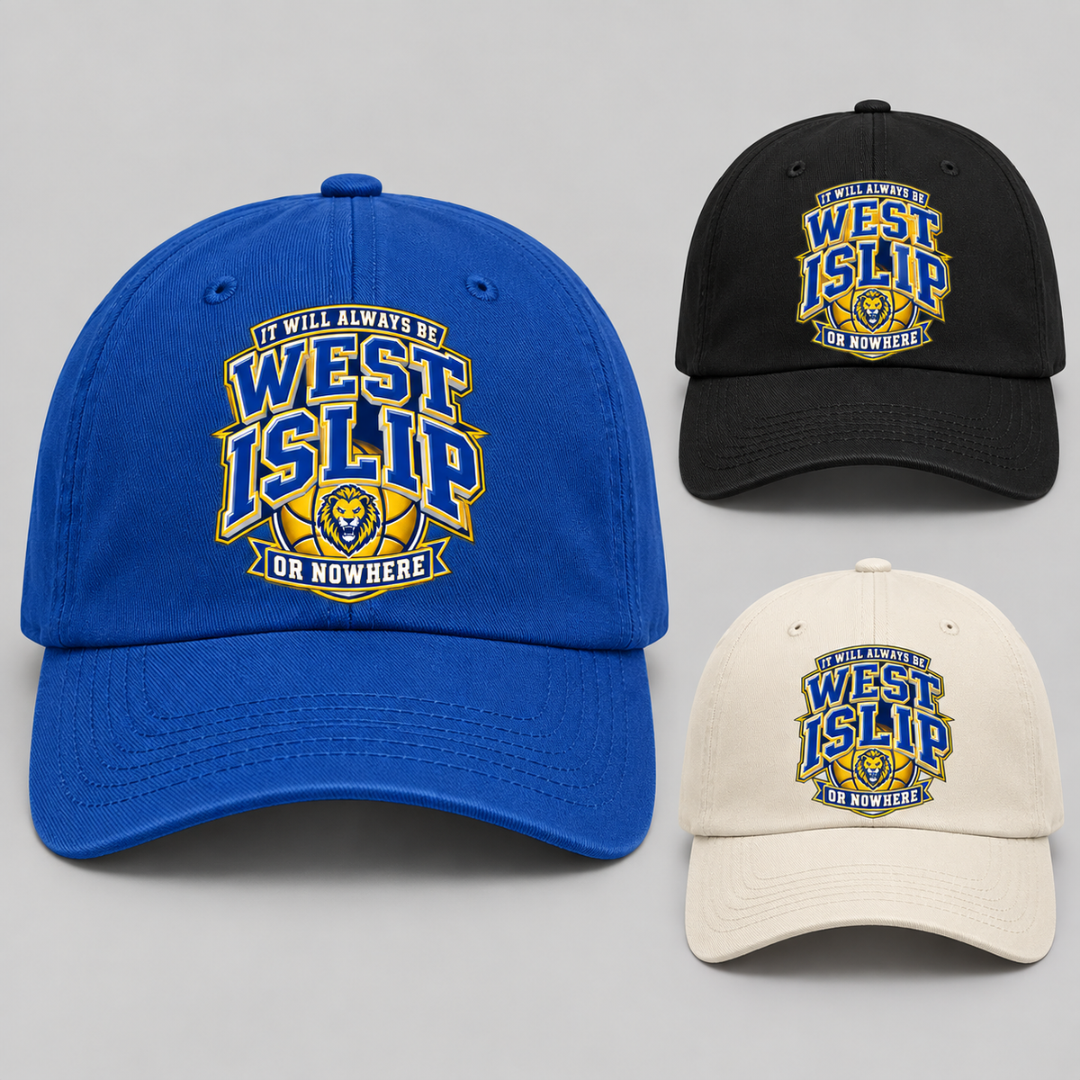 West Islip or Nowhere Courtside Crest Adjustable Cap; Royal Blue, Black, Cream; product comparison views