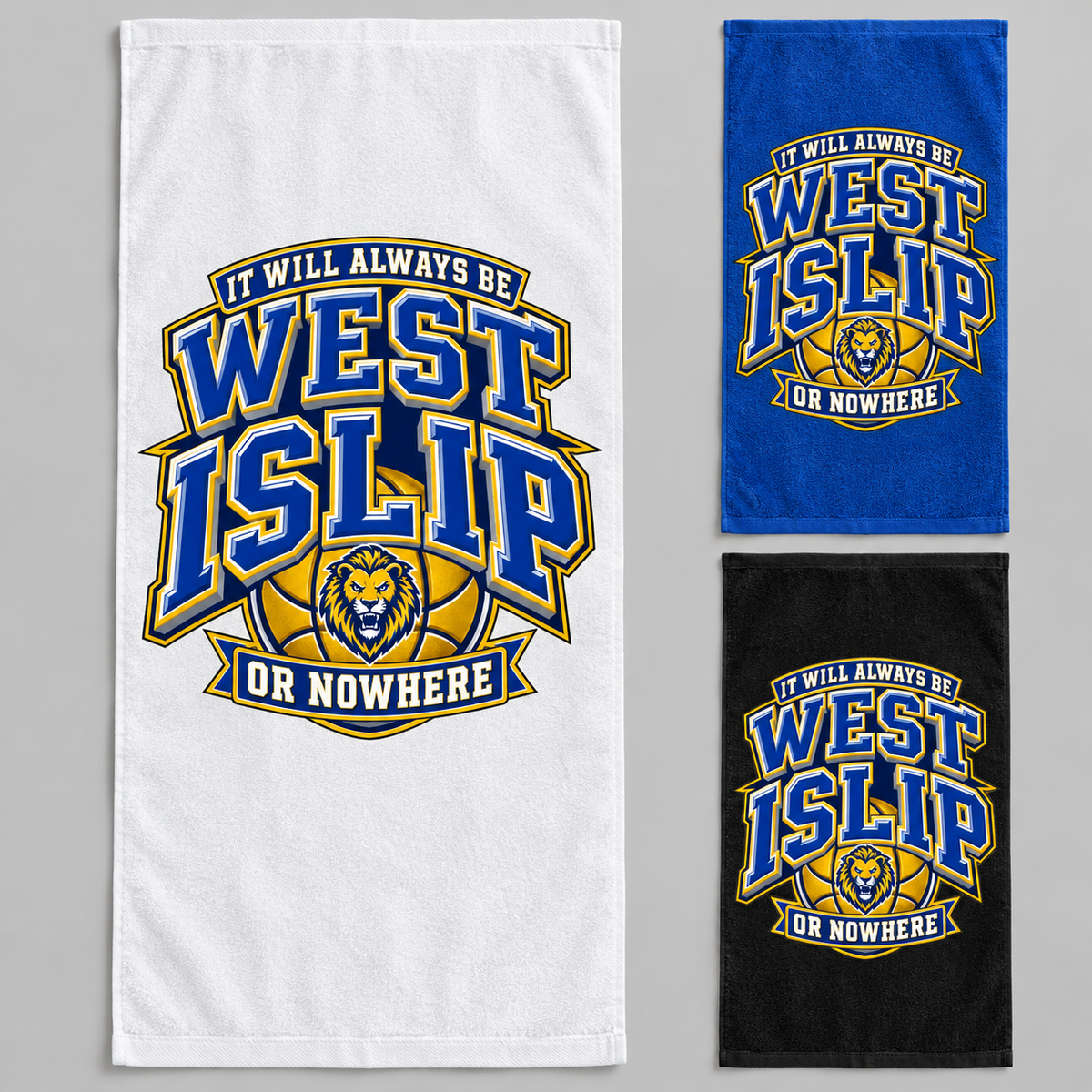 West Islip or Nowhere Courtside Crest Beach Towel; Royal Blue, White, Black; product comparison views