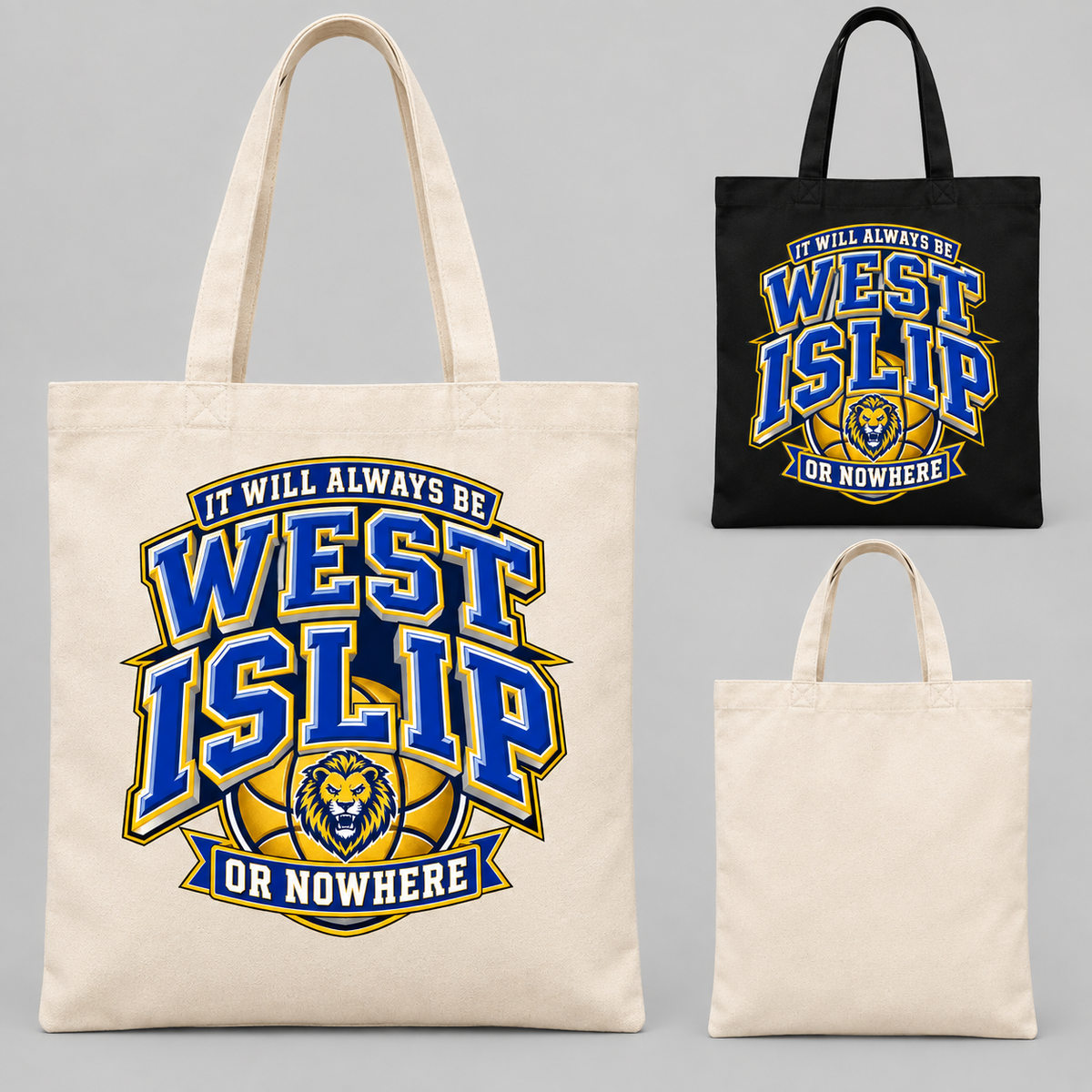 West Islip or Nowhere Courtside Crest Everyday Canvas Tote Bag; Natural, Black; product comparison views