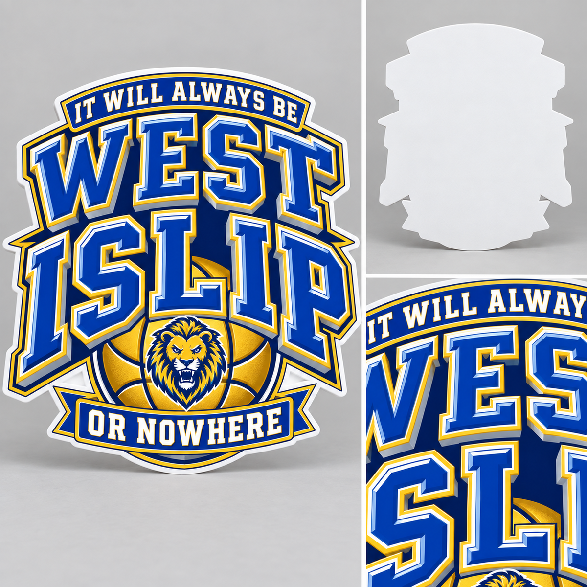 West Islip or Nowhere Courtside Crest Fan Cutout Sign; Royal / Gold / White; product comparison views