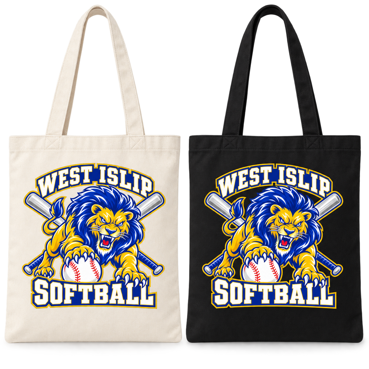 West Islip Softball Pounce Lion Everyday Canvas Tote Bag in Natural, Black