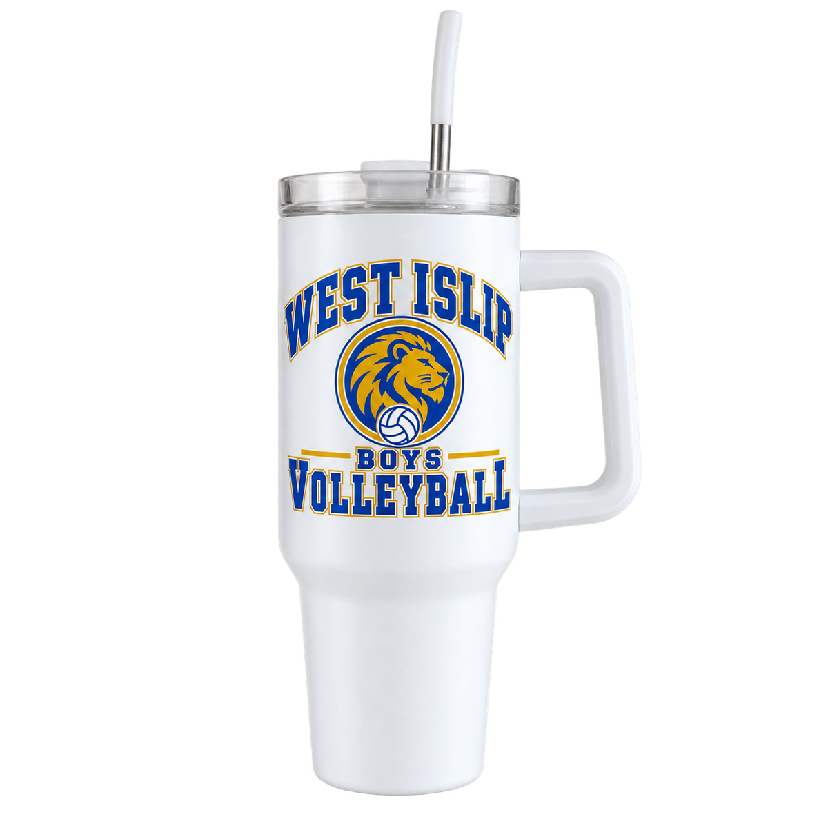 West Islip Boys Volleyball Varsity Crest 40 oz Handled Tumbler in White
