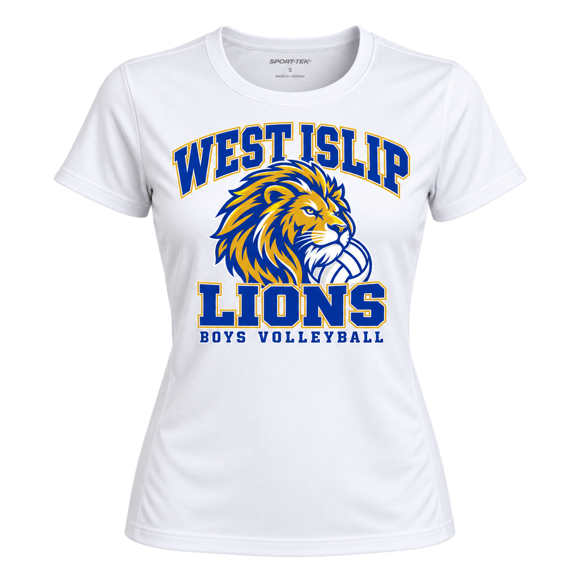 West Islip Boys Volleyball Power Lion Women's Performance Tee in White