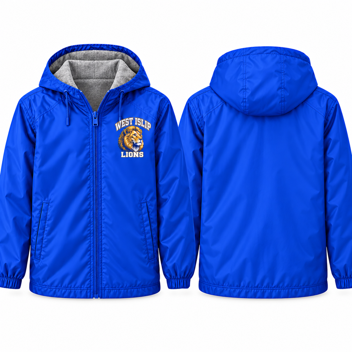 West Islip Lions Heritage Lion jacket, royal, front and back