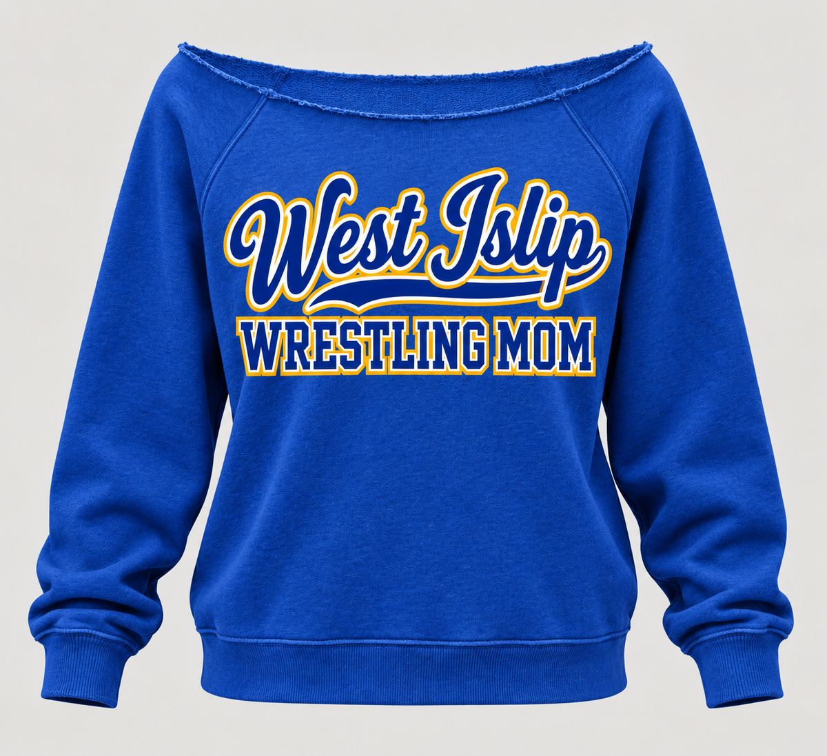 Royal Blue — West Islip Wrestling Mom off-shoulder sweatshirt