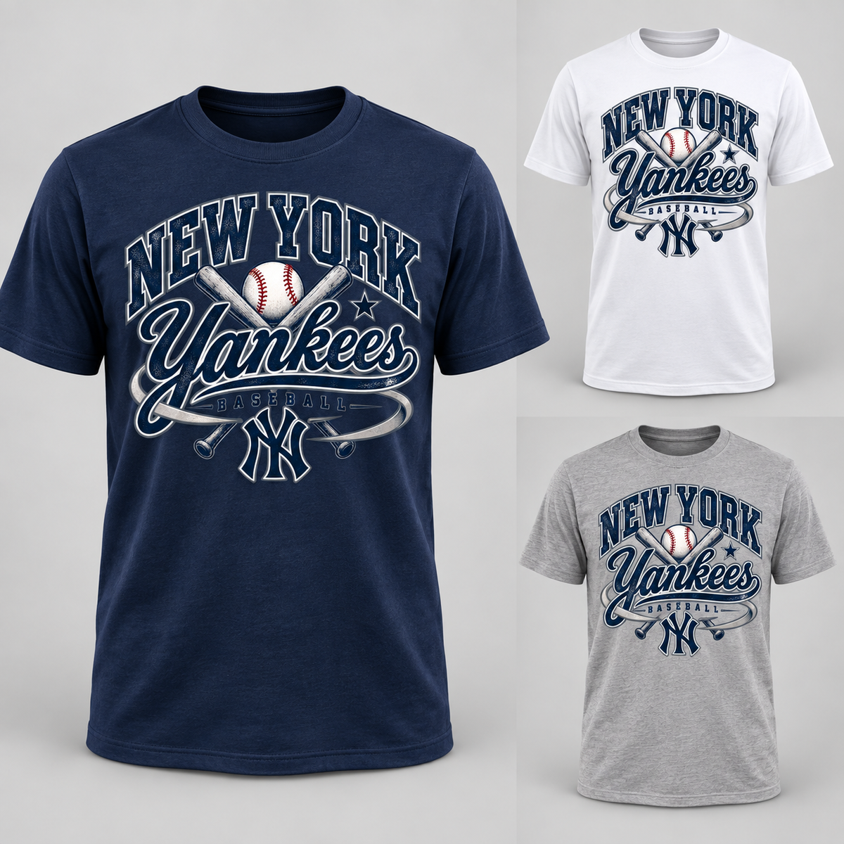Yankees Retro Remix unisex T-shirt: navy left, white upper right, sport gray lower right