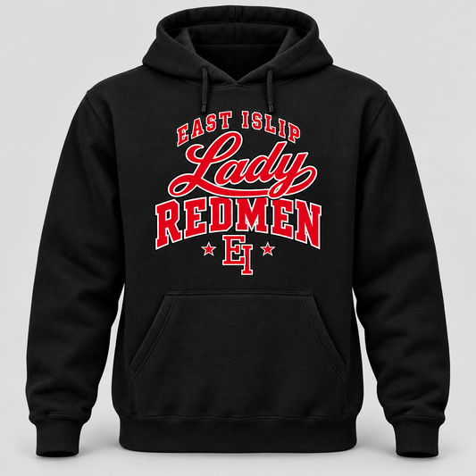 East Islip Lady Redmen black pullover hoodie