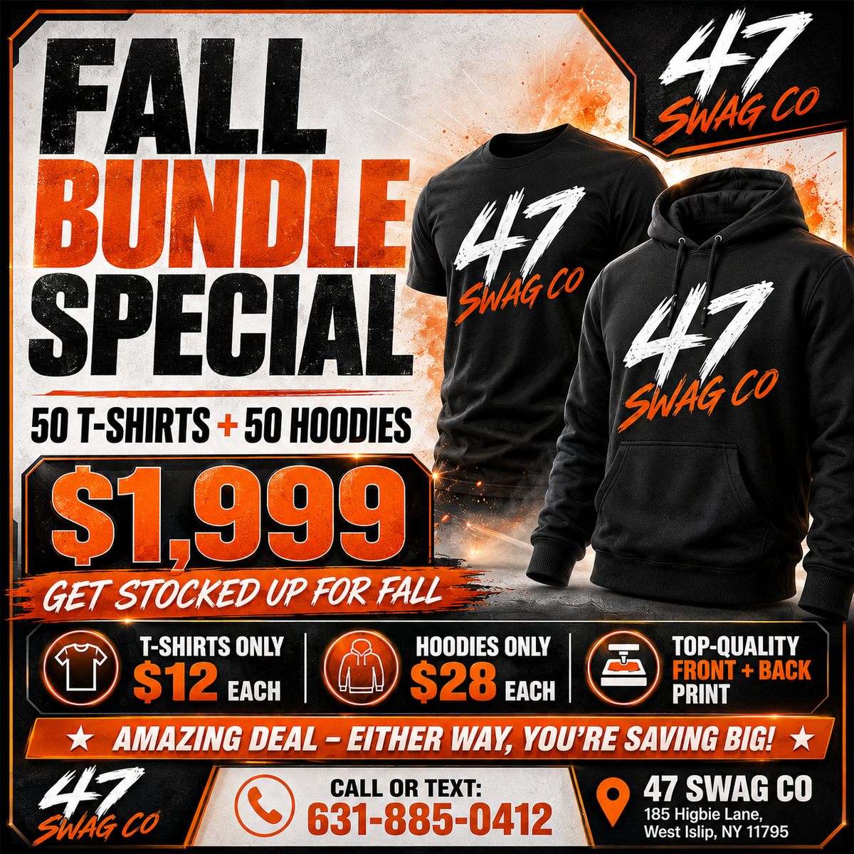 Fall Bundle Special 50 tees and 50 hoodies for $1999
