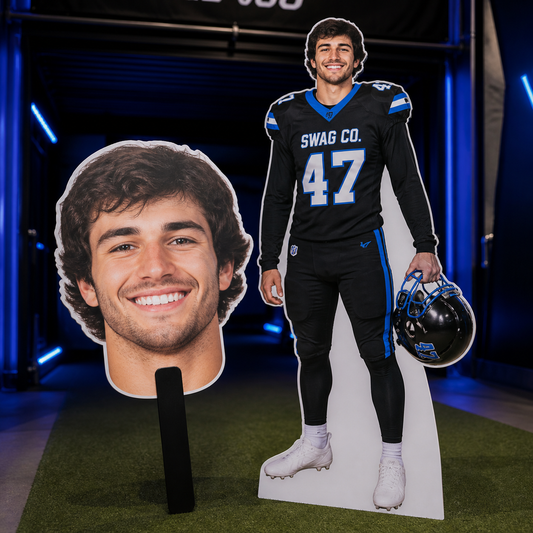 Custom sports big head and life-size cutout with 47 Swag Co branding