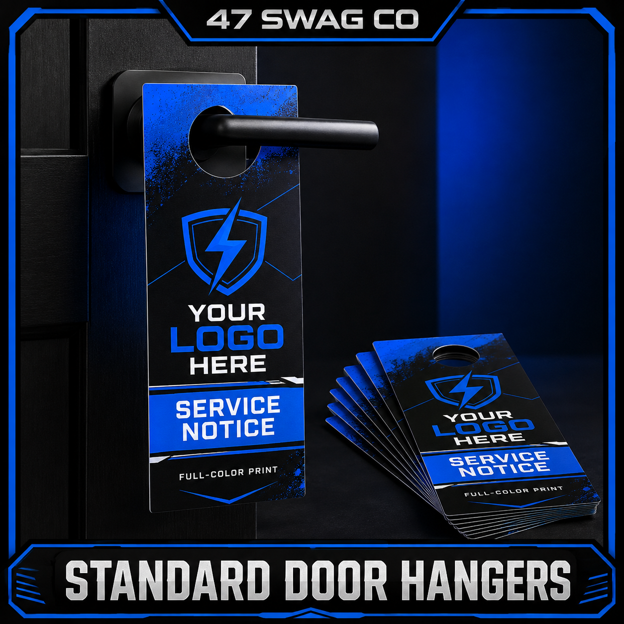 Standard custom 3.5 by 8.5 inch door hangers by 47 Swag Co