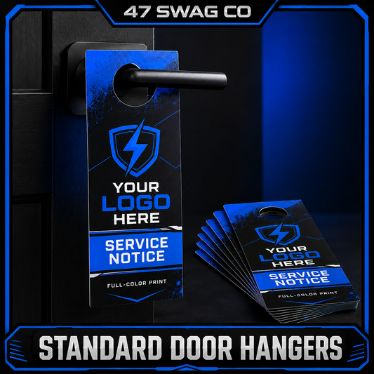 Standard custom 3.5 by 8.5 inch door hangers by 47 Swag Co