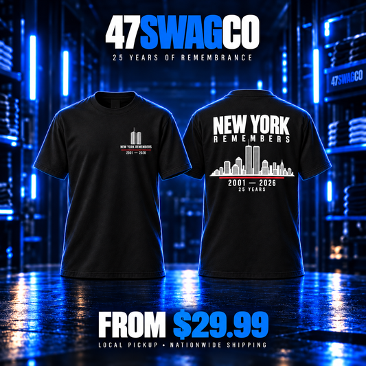 Black New York Remembers 9/11 25th anniversary T-shirt front and back, from $29.99