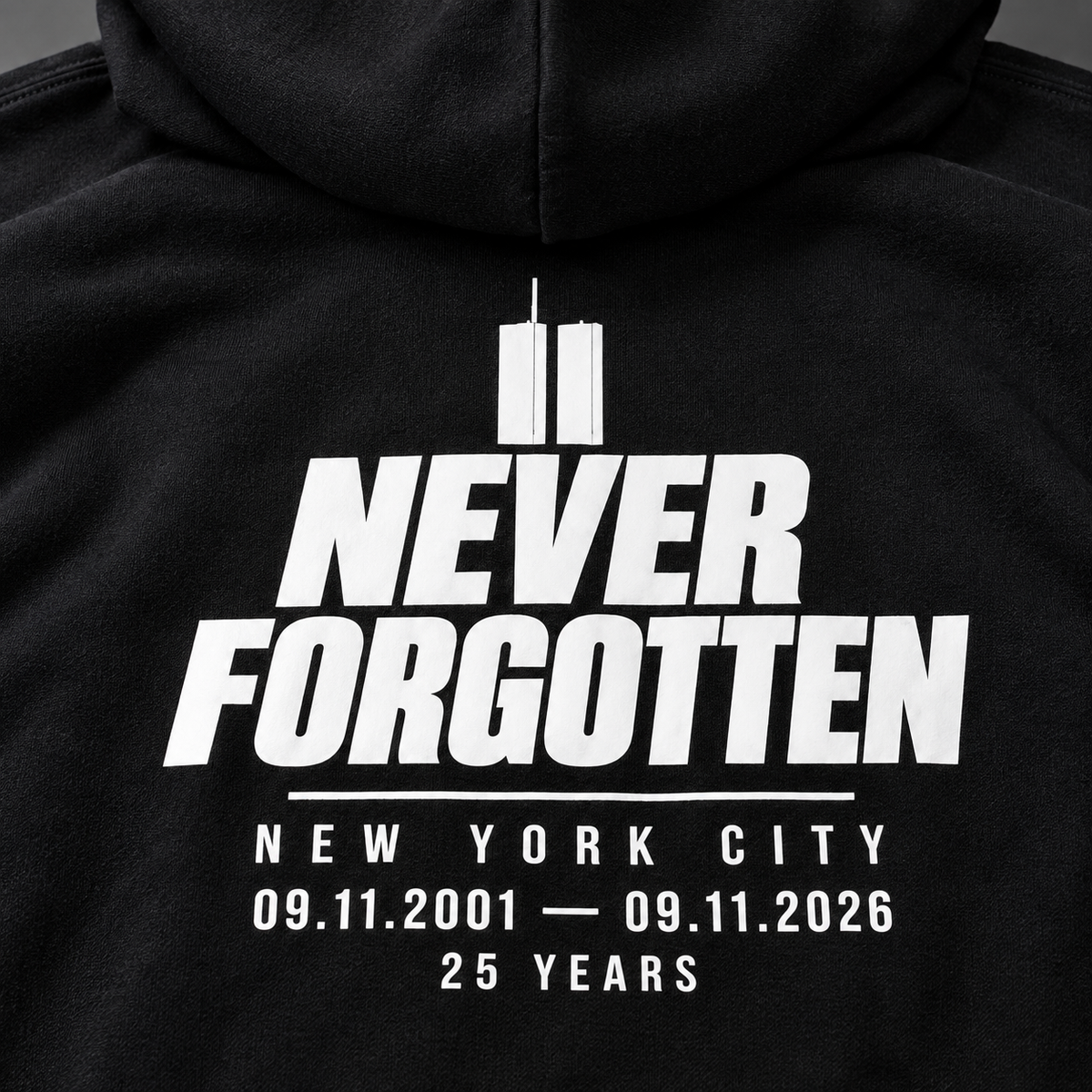 Never Forgotten / NYC memorial Hoodie — printed artwork detail
