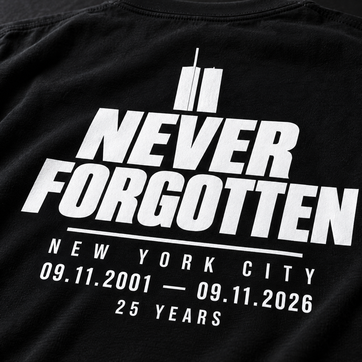 Never Forgotten / NYC memorial T-Shirt — printed artwork detail