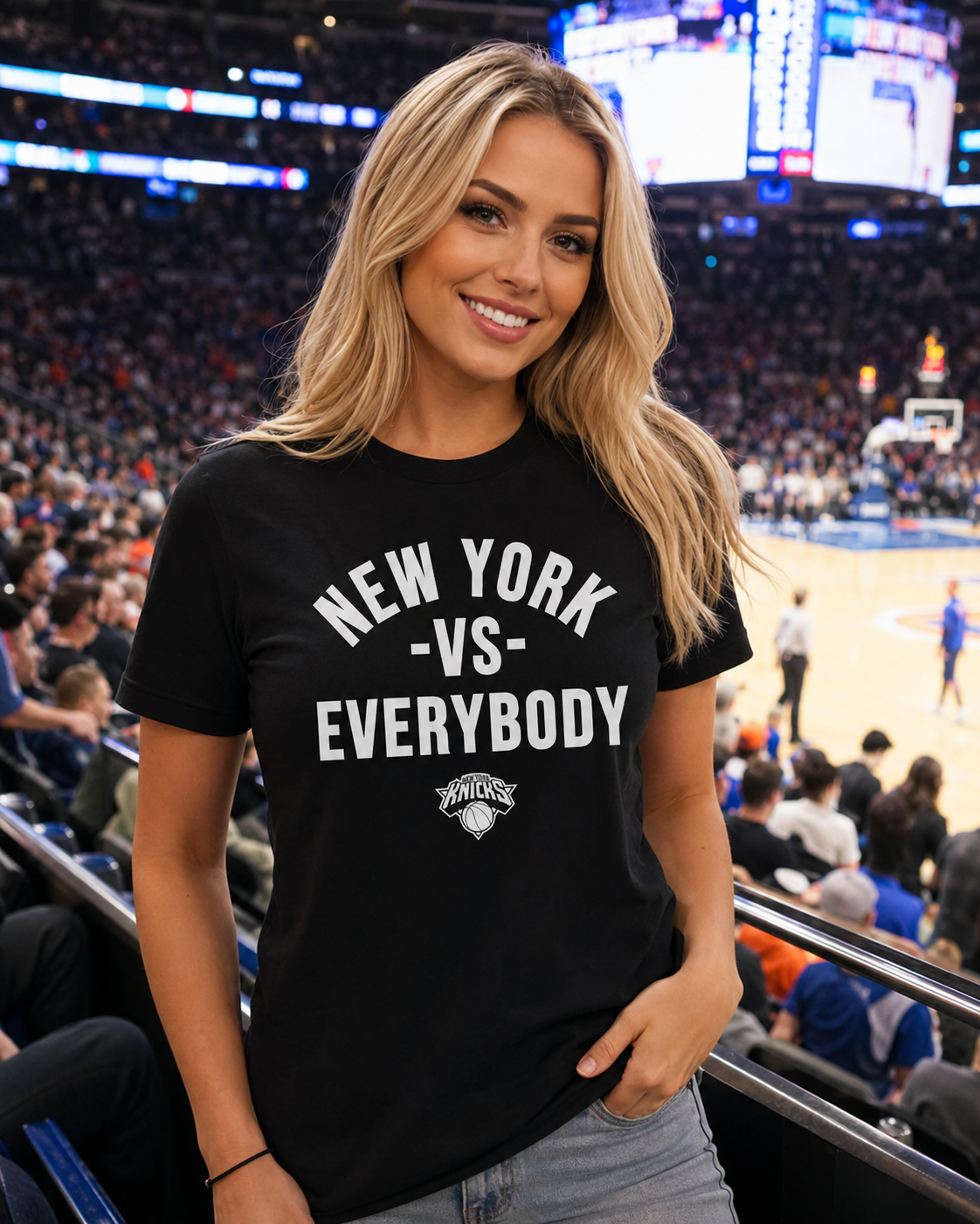 New York vs Everybody Knicks Basketball Fan T-Shirt – Black Game Day Tee