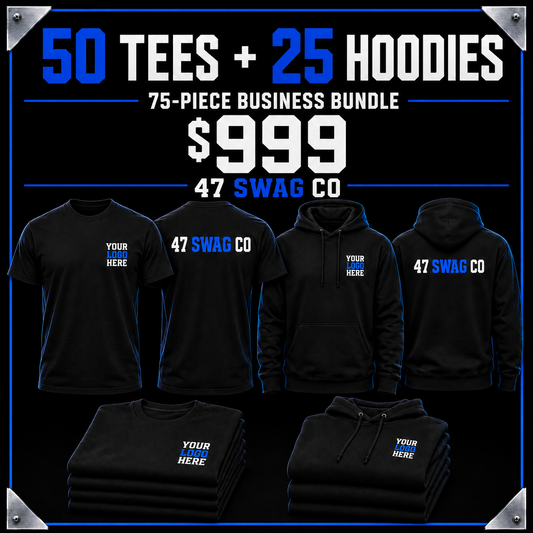 75-Piece Business Bundle — 50 Tees + 25 Hoodies — $999