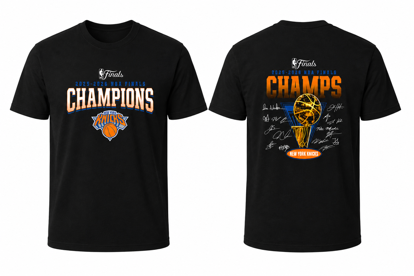 New York Knicks Champions Signature Trophy Tee | 2025–2026 Finals Black Shirt