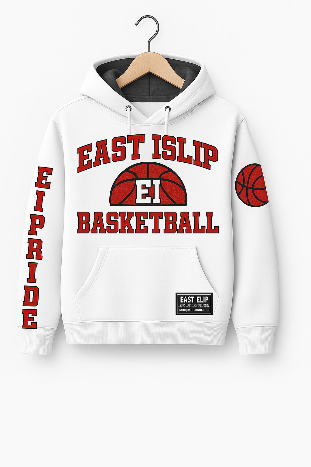 East Islip Basketball Heavyweight Hoodie – White Edition Custom Name on Back