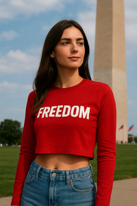 Thumbnail for FREEDOM Red Long-Sleeve Crop Top – Limited Drop Charlie Kirk