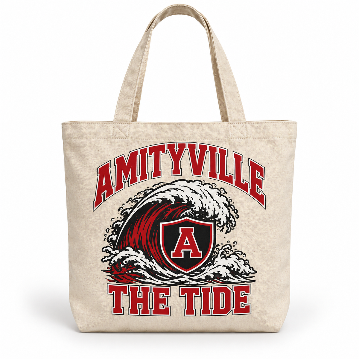 Amityville The Tide Collegiate Tote Bag in Natural, front view