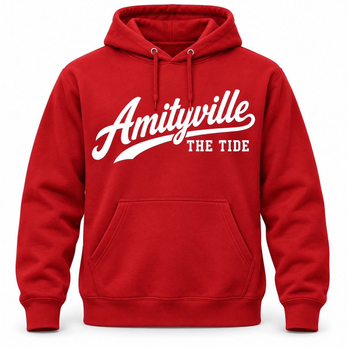 Amityville The Tide Script Pullover Hoodie in Red, front view