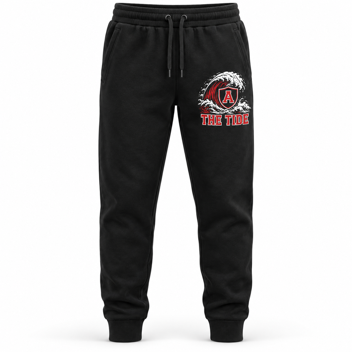 Amityville The Tide Varsity Joggers in Black, front view