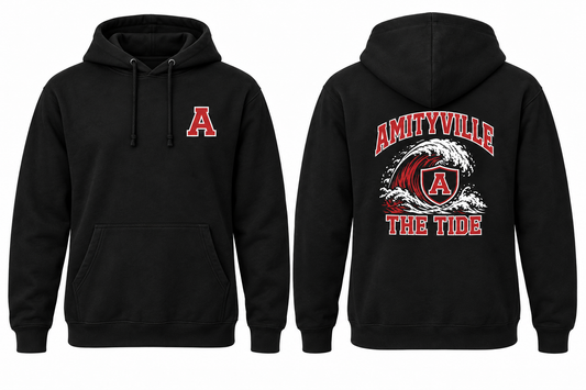 AMITYVILLE THE TIDE black hoodie front and back