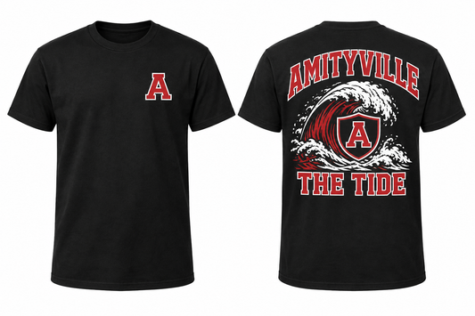 AMITYVILLE THE TIDE black tee front and back