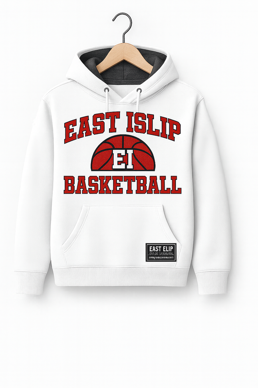 East Islip Basketball Hoodie – Classic White Edition - CUSTOM BACK