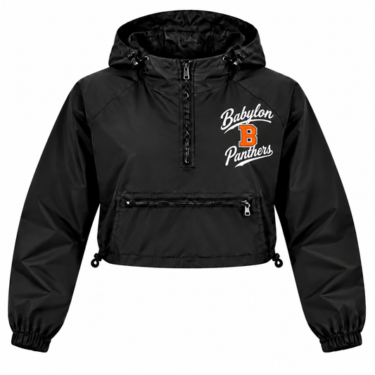 Babylon Panthers Women's Script Crop Windbreaker — Black single front view