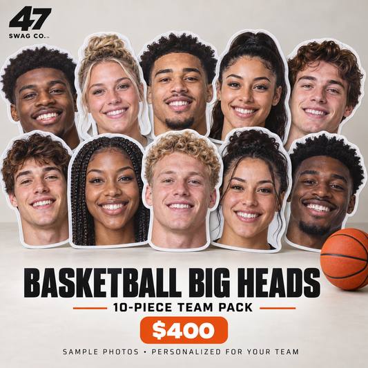 Basketball Big Head Team Pack — 10 Custom Photo Signs — sample personalized design, from $400