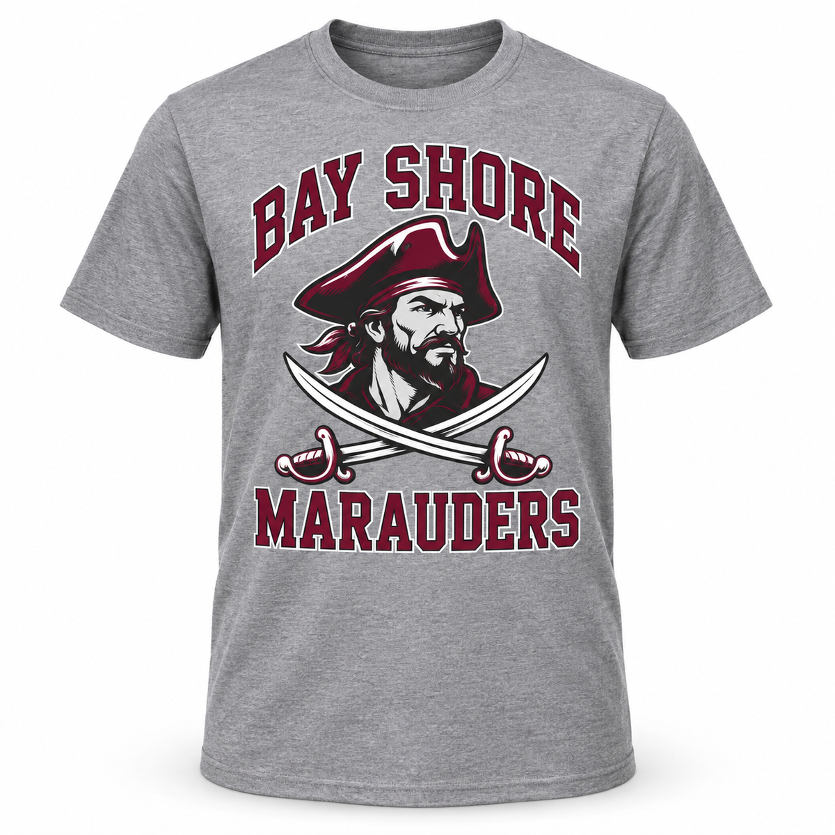Bay Shore Marauders Collegiate Tee in Heather Gray, front view