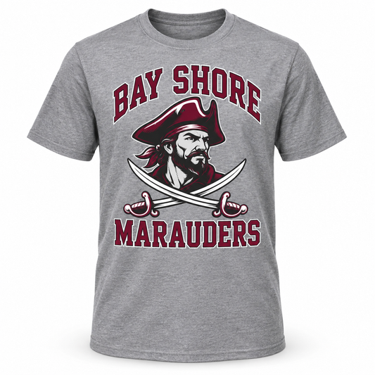 Bay Shore Marauders Collegiate Tee in Heather Gray, front view
