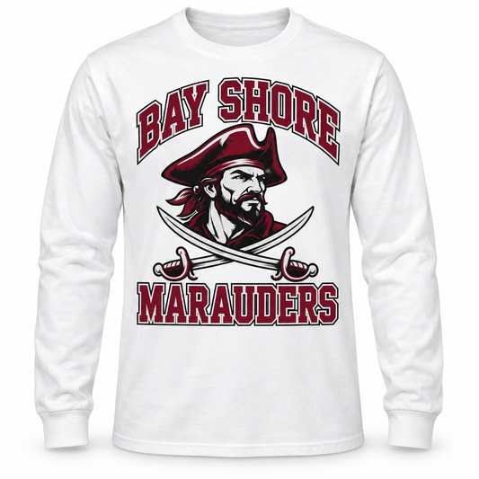 Bay Shore Marauders Collegiate Long Sleeve Tee in White, front view