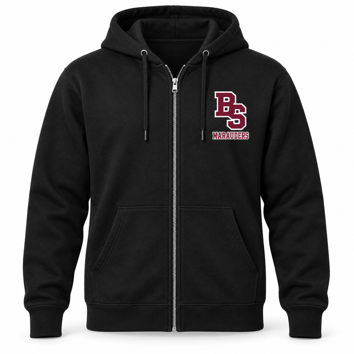 Bay Shore Marauders Monogram Zip Hoodie in Black, front view