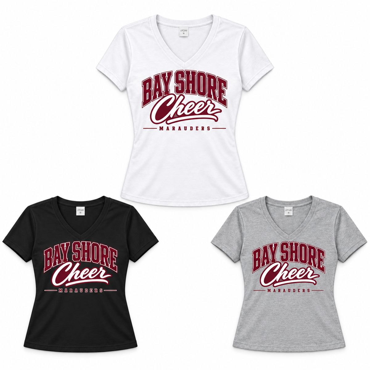 Bay Shore Cheer vneck in available core colors