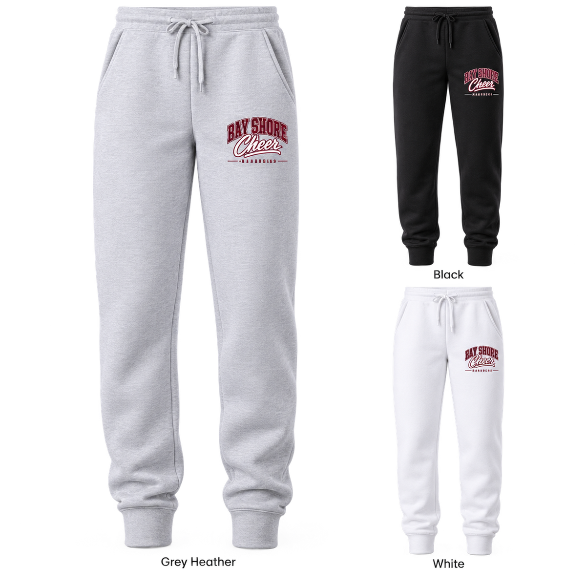Bay Shore Cheer Campus fleece joggers in Grey Heather, Black and White