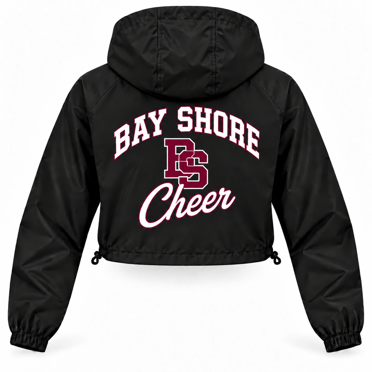 Bay Shore Cheer adult black crop windbreaker back