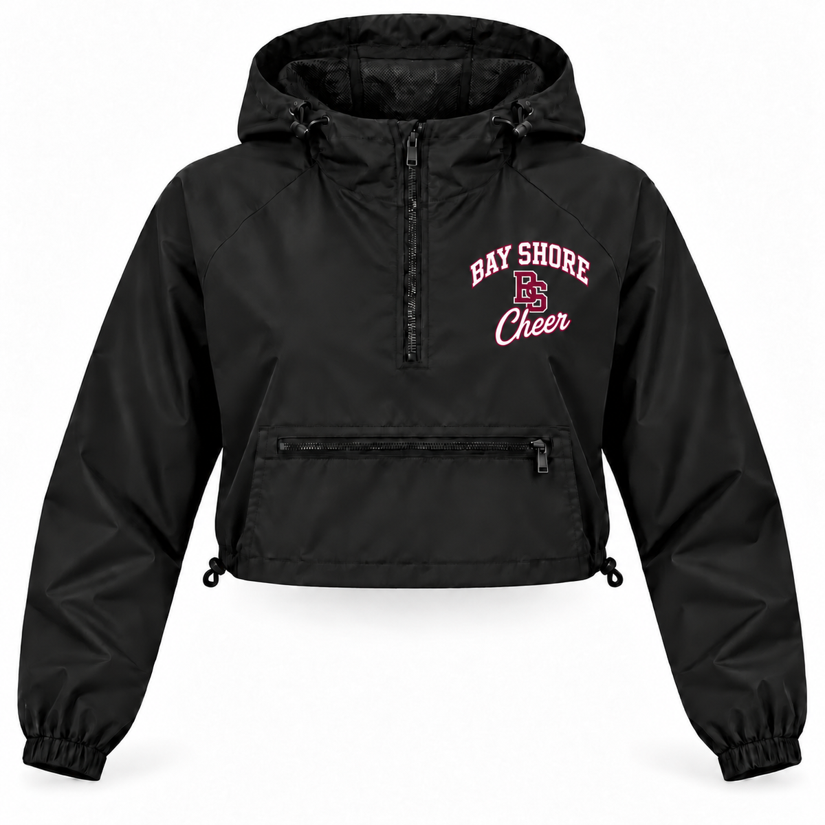 Bay Shore Cheer adult black crop windbreaker front