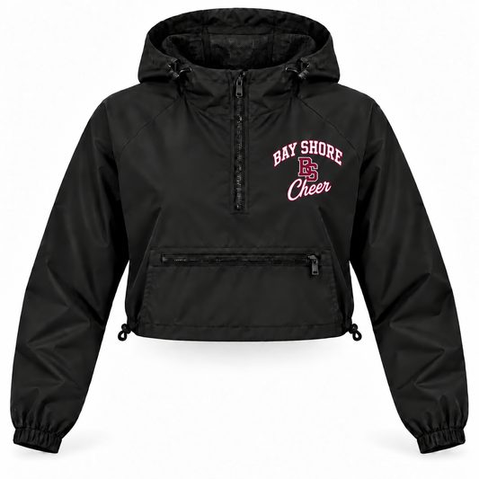 Bay Shore Cheer adult black crop windbreaker front